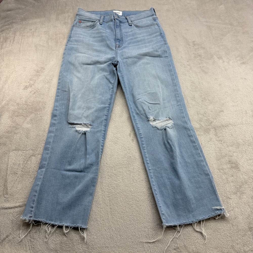 Hudson Noa Jeans Womens 29 Light Wash Distressed Raw Hem High Rise Straight Leg